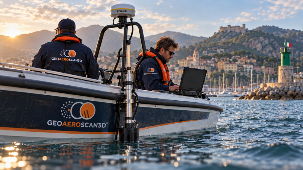 Acquisizione batimetrica in porto da barca con GNSS Trimble — immagine illustrativa